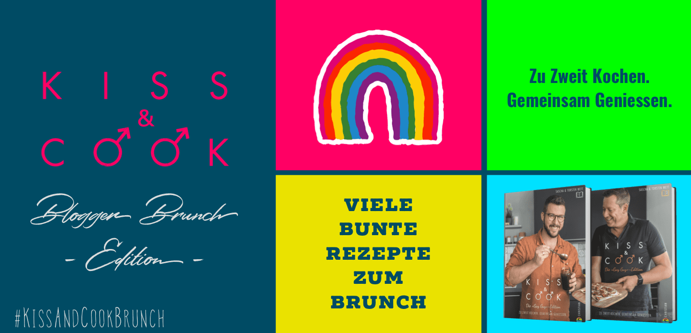 Banner Breit | Seit Ende Mai ist es nun erhältlich - unser Herzensprojekt und neues Kochbuch&nbsp;>> KISS & COOK - Die "Gay Guy"-Edition <<&nbsp;* , - erschienen im Christian Verlag. Dabei handelt es sich nicht nur um ein Kochbuch, sondern direkt um 2 Bücher, die als Buchset verkauft werden. Das Thema ist nämlich unsere große Leidenschaft, denn es geht um das gemeinsame Kochen, Backen, Trinken und Genießen. Das wir offen und selbstverständlich als schwules Paar unsere Community repräsentieren, ist uns eine besondere Ehre und vor allem eine WICHTIGE! Um das Erscheinen unseres Buches gebührend zu feiern, haben wir uns viele liebe Bloggerfreunde zum virtuellen Brunch eingeladen und wir sind extrem gespannt, was sie alles mitbringen ...