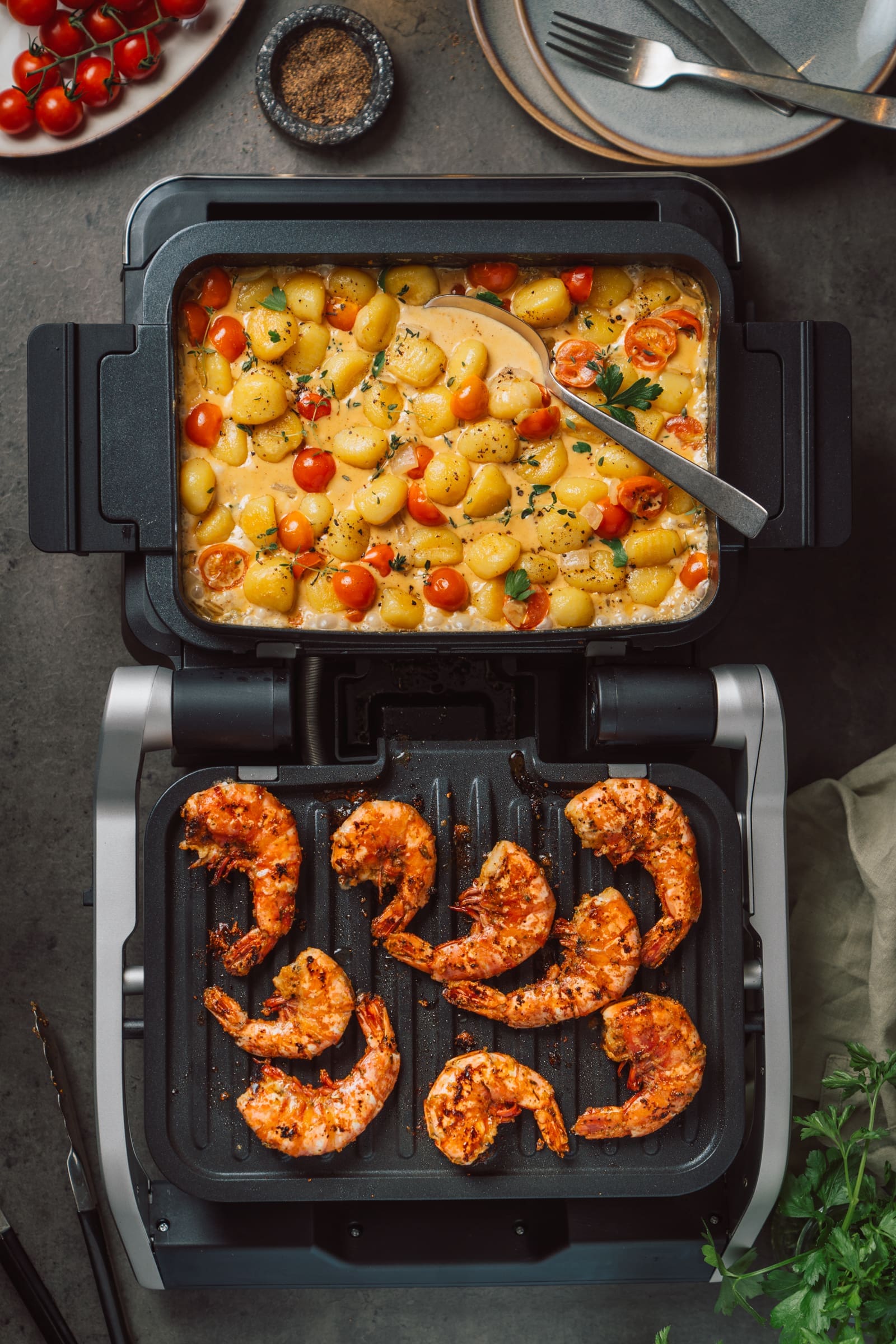 Garnelen-Gnocchi-Pfanne: Fix aus dem Optigrill